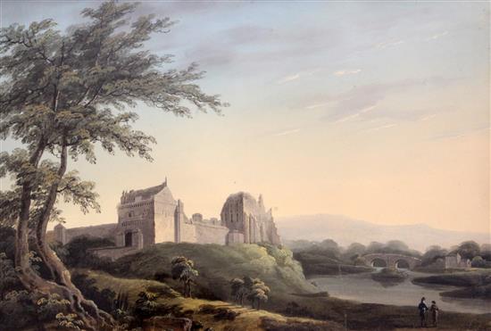 William Payne (1760-1830) / Thomas Walmsley (1763-1806) Ross Castle, Lake of Killarney and Cockermouth Castle, Cumberland 11 x 16.5in.